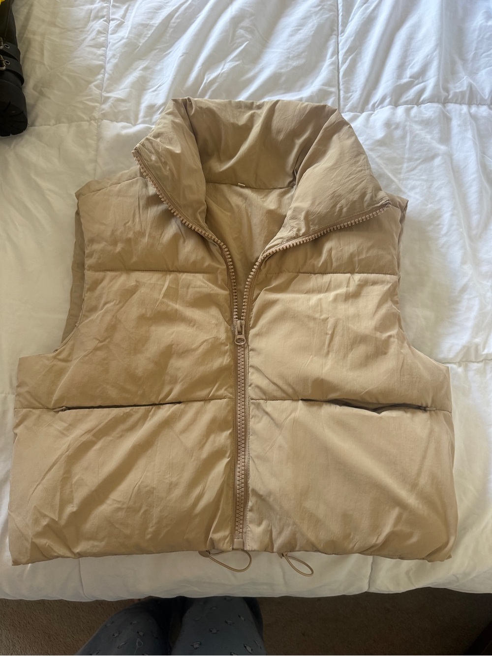 Amazon Beige Puffer Vest with High Collar